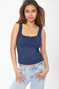 Brushed Square-Neck Tank Top with Ruched Bust