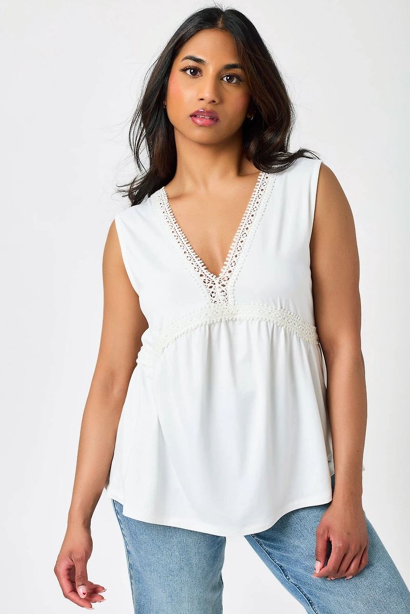 Brushed DTY Sleeveless Lace-Trim Babydoll