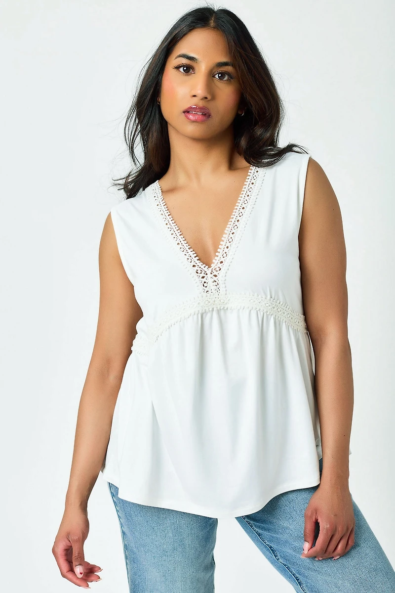 Brushed DTY Sleeveless Lace-Trim Babydoll