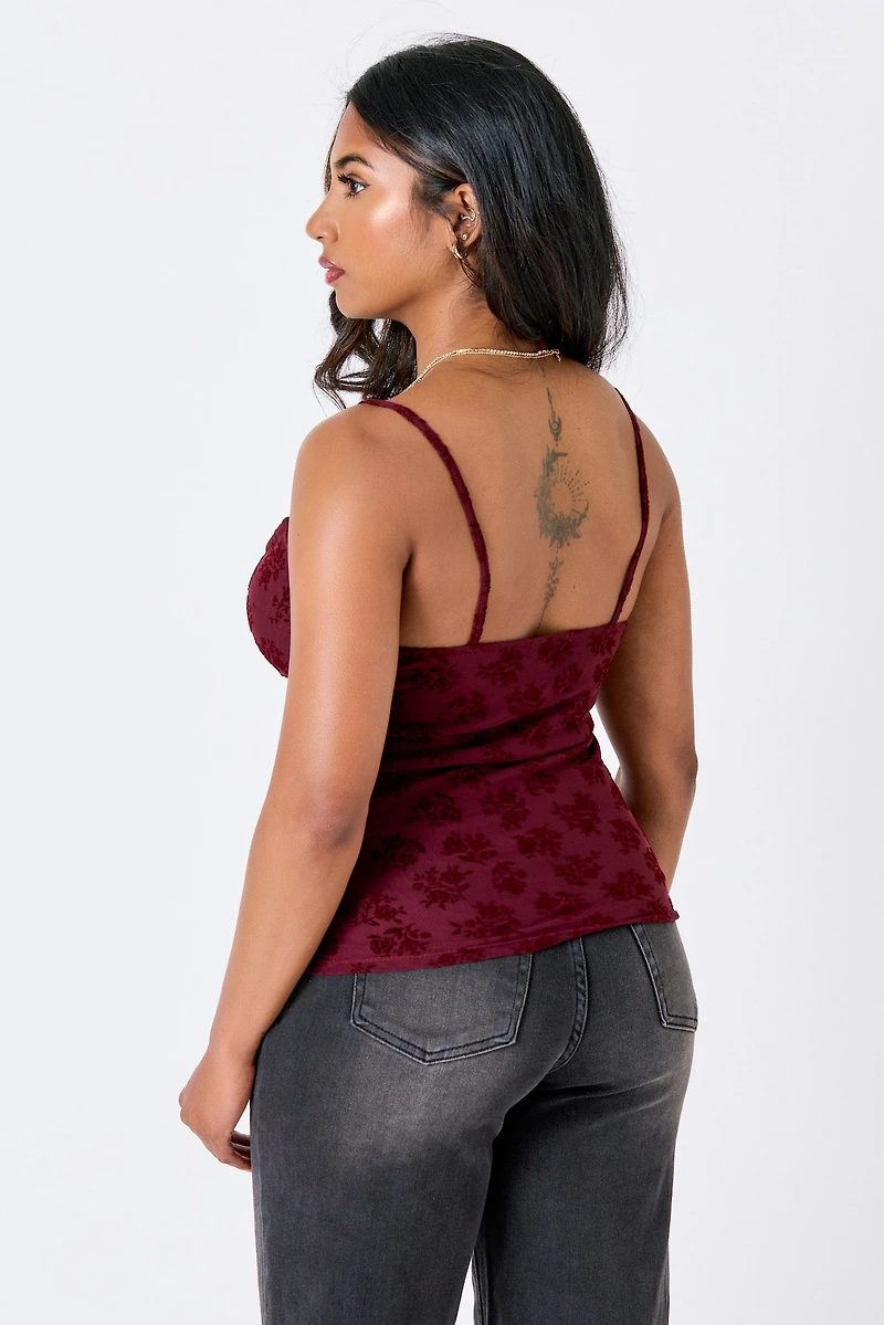 Floral Mesh Tank with Built-In Support