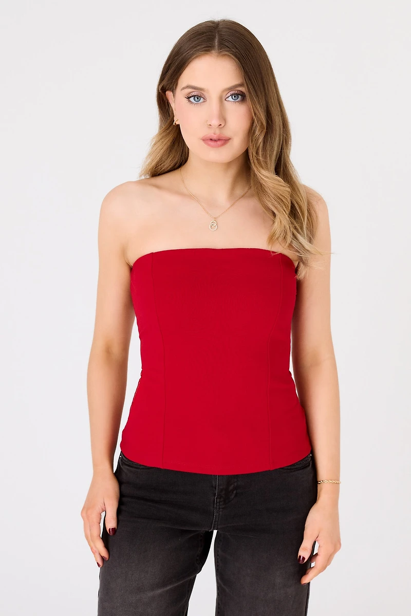 Stretch Crepe Strapless Lace-Up Top