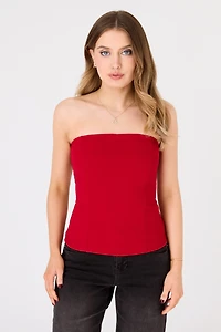 Stretch Crepe Strapless Lace-Up Top