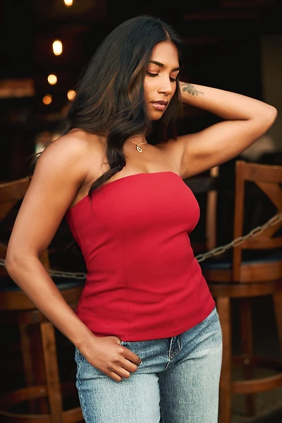 Stretch Crepe Strapless Lace-Up Top