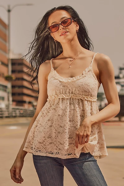 Floral Lace Ruffle Babydoll Cami