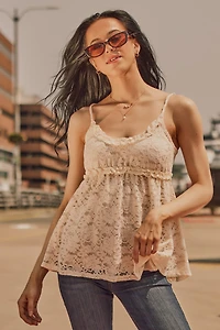 Floral Lace Ruffle Babydoll Cami