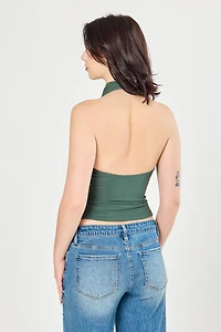 Double Layer Cowl Neck Halter Top