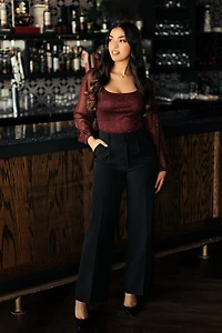 Glitter Mesh Balloon Sleeve Bodysuit