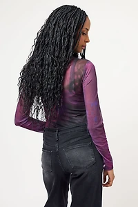 Tie-Dye Mesh Long Sleeve Crew Neck Bodysuit