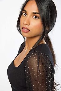 Ribbed Mesh Illusion Sleeve Top