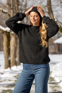 Sequin Crew-Neck Balloon-Sleeve Sweater