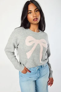 Rhinestone Bow Jacquard Sweater