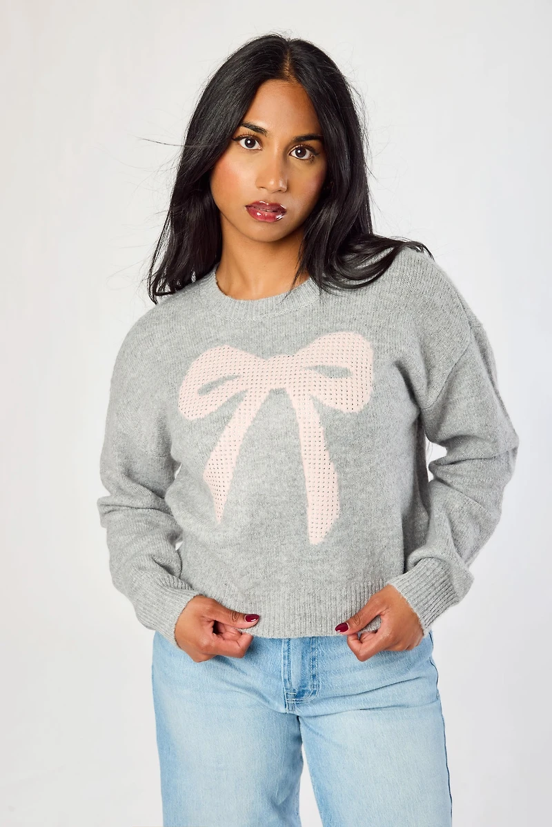 Rhinestone Bow Jacquard Sweater