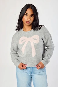 Rhinestone Bow Jacquard Sweater