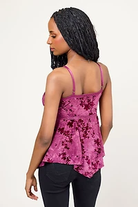 Flocked Tie-Dye Spaghetti Strap Hanky Hem Babydoll Top