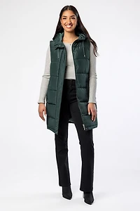 Hooded Midi Puffer Vest with Side Snaps