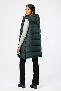 Hooded Midi Puffer Vest with Side Snaps