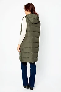 Hooded Midi Puffer Vest with Side Zippers
