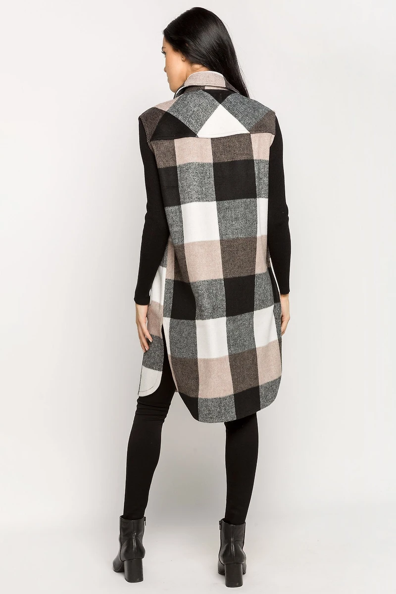 Buffalo Plaid Sleeveless Longline Shacket