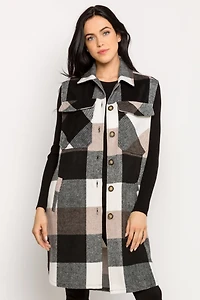 Buffalo Plaid Sleeveless Longline Shacket