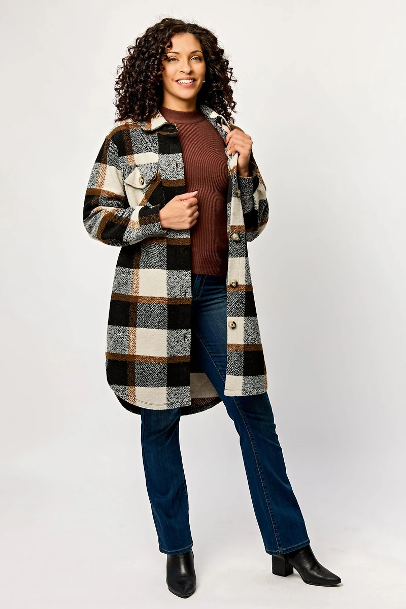 Plaid Knit Longline Shacket