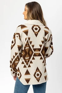 Abstract Oversized Shacket with Sherpa Trims