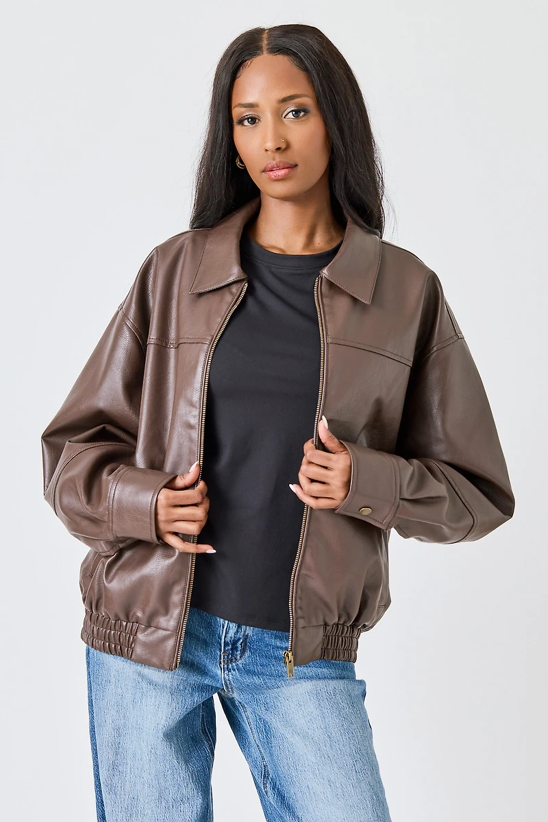 Ashley Oversized Vegan Leather Bomber Jacket