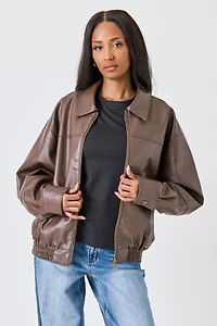 Ashley Oversized Vegan Leather Bomber Jacket