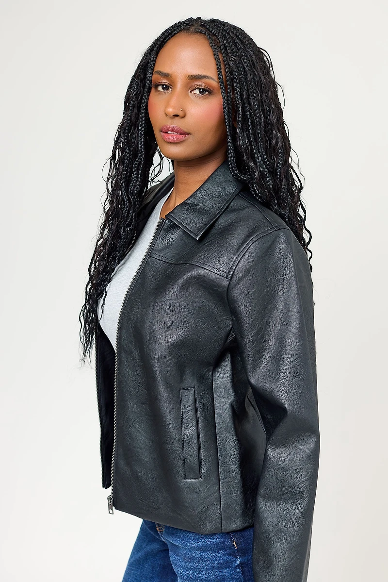 Faux Leather Zip-Front Jacket