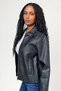 Faux Leather Zip-Front Jacket