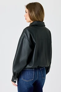 Stoosh Vegan Leather Bubble Hem Bomber Jacket