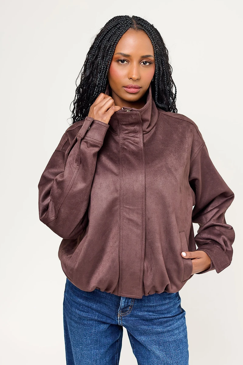 Vegan Suede Funnel Neck Bomber