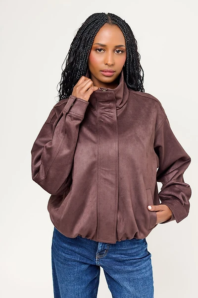 Vegan Suede Funnel Neck Bomber