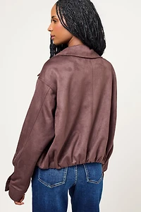 Vegan Suede Funnel Neck Bomber
