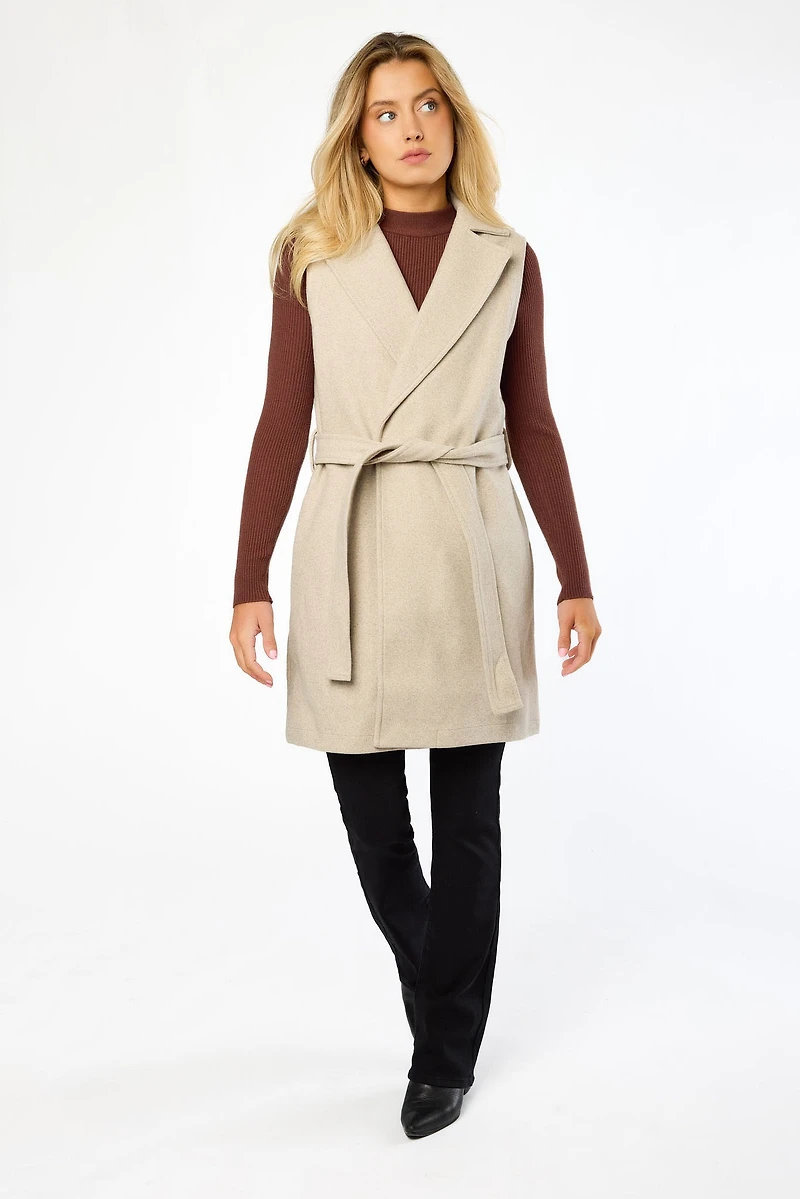 Brushed Faux Wool Vest with Tie-Belt