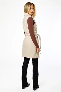 Brushed Faux Wool Vest with Tie-Belt