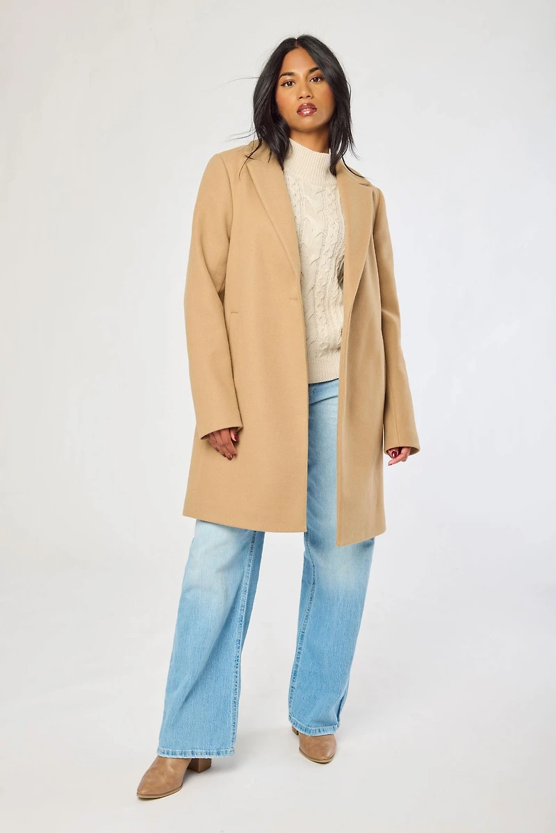 Brushed Faux Wool One Button Coat