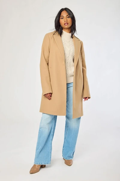 Brushed Faux Wool One Button Coat