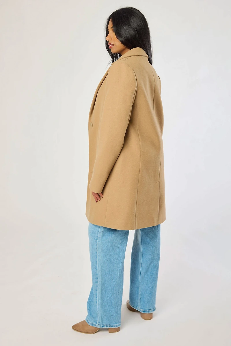 Brushed Faux Wool One Button Coat