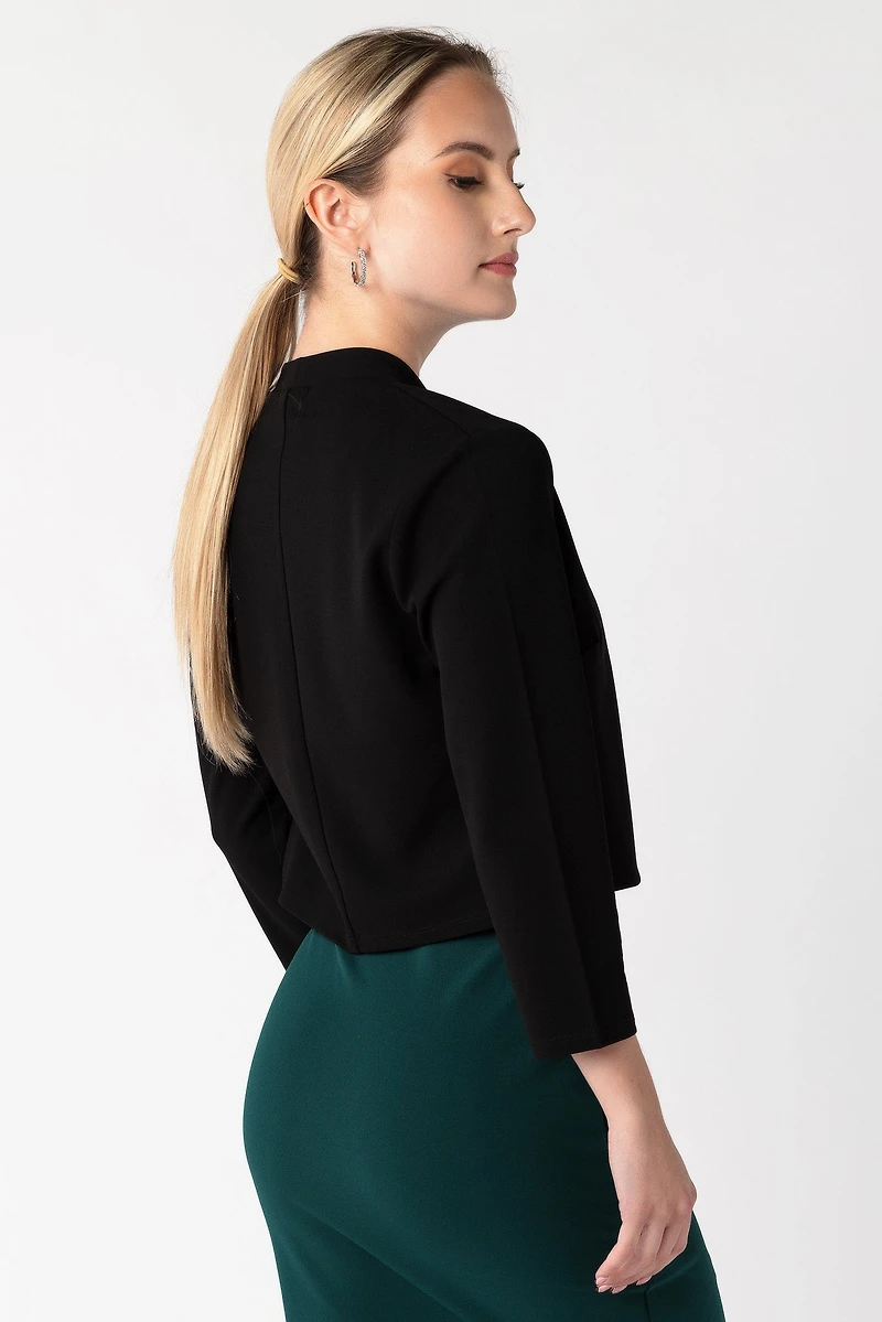 Stretch Crepe Cropped Shawl Blazer