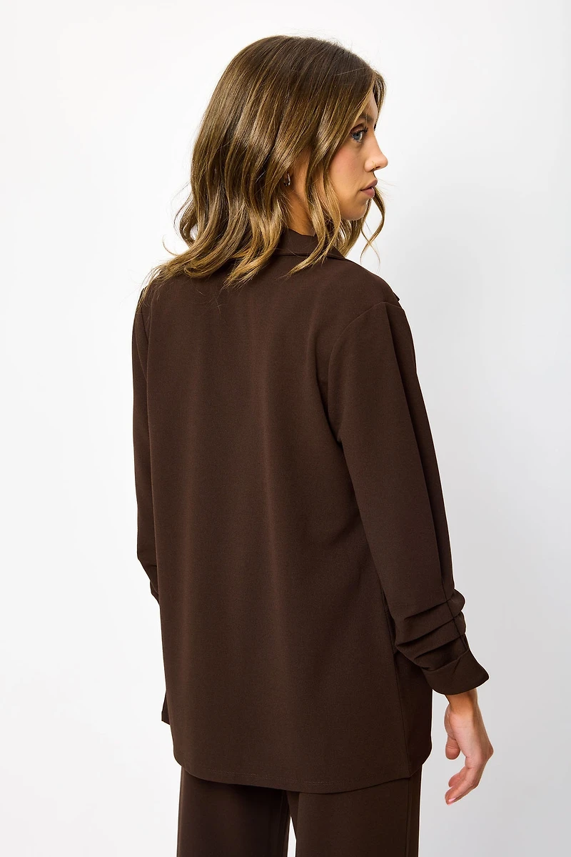 Stretch Crepe Blazer with Ruched Sleeves