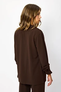 Stretch Crepe Blazer with Ruched Sleeves