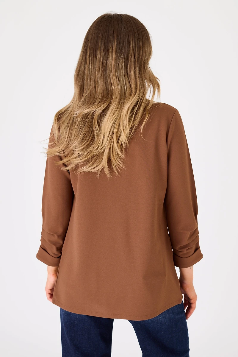 Stretch Crepe Blazer with Ruched Sleeves