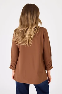 Stretch Crepe Blazer with Ruched Sleeves
