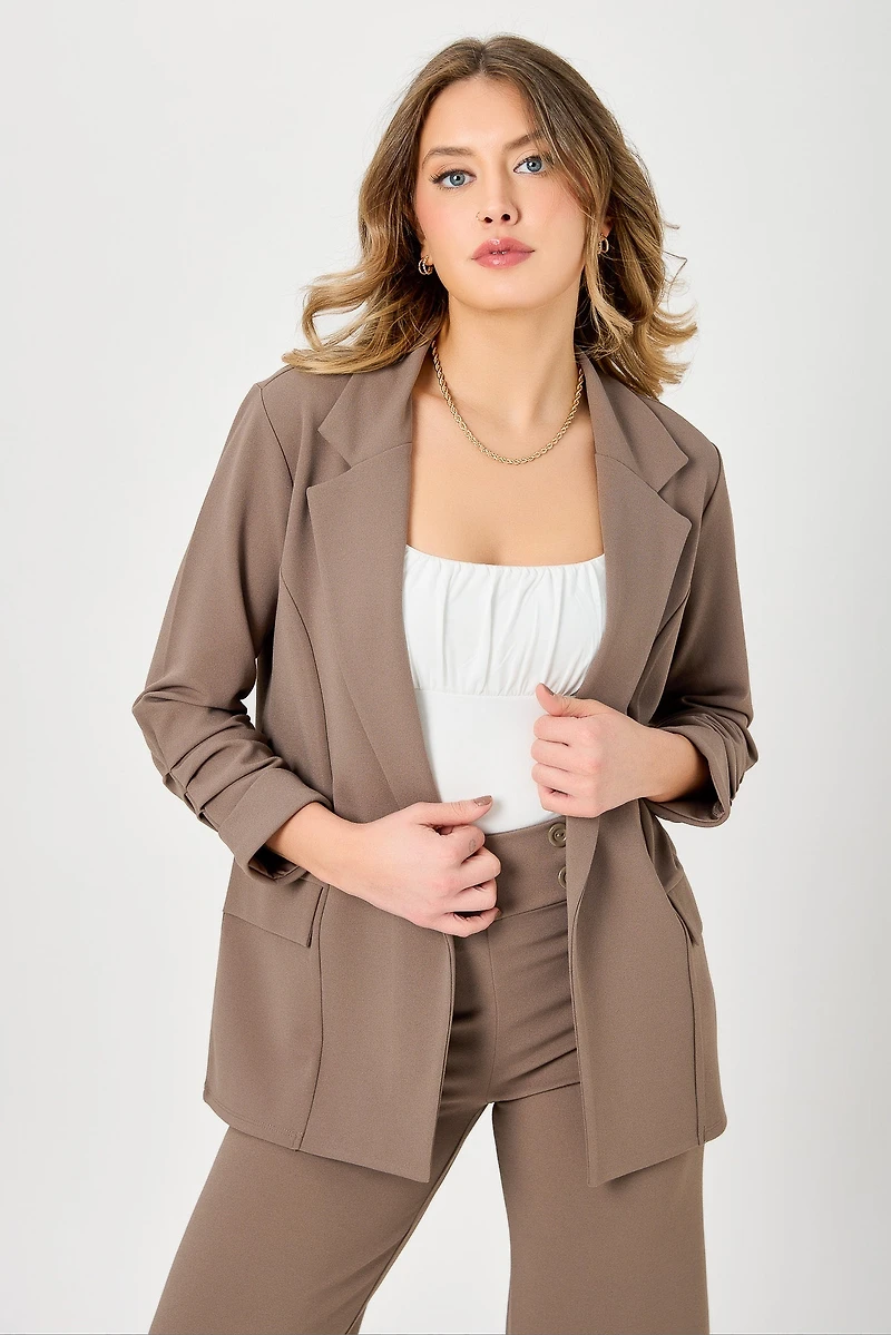 Stretch Crepe Blazer with Ruched Sleeves
