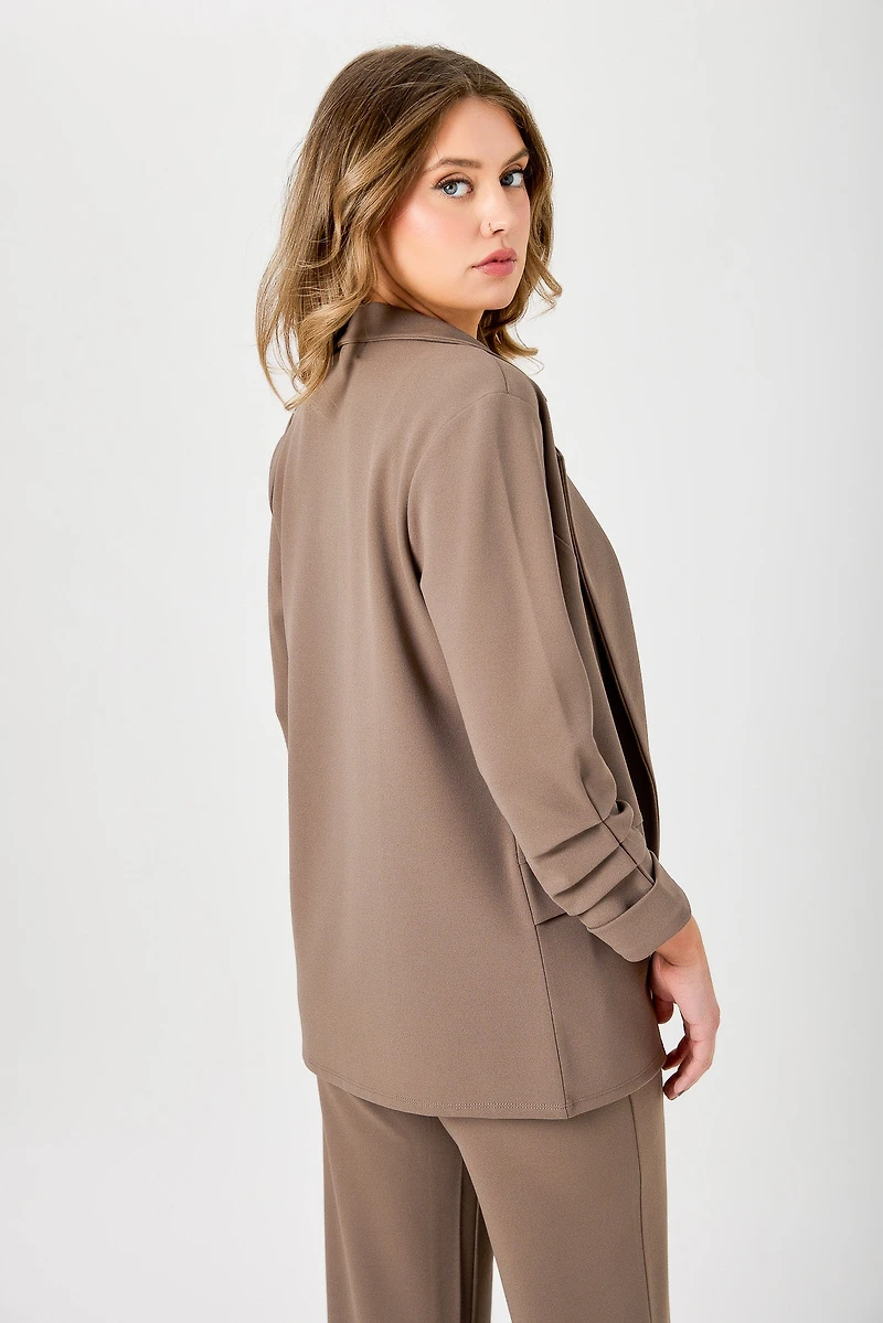 Stretch Crepe Blazer with Ruched Sleeves