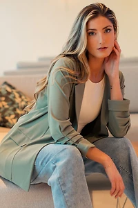 Stretch Crepe Blazer with Ruched Sleeves