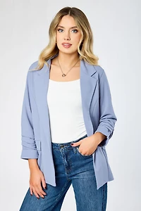 Stretch Crepe Blazer with Ruched Sleeves