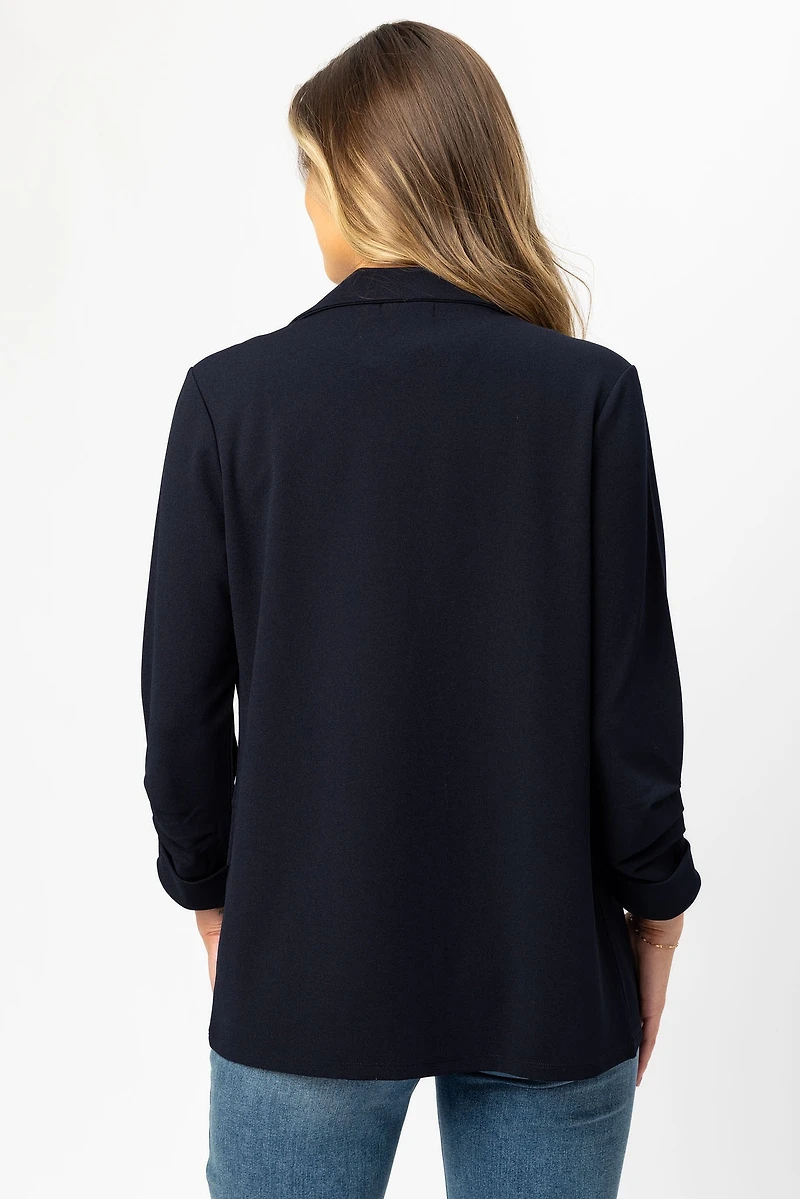 Stretch Crepe Blazer with Ruched Sleeves