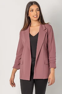 Stretch Crepe Blazer with Ruched Sleeves