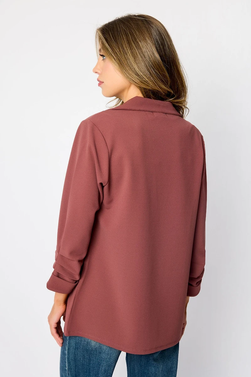 Stretch Crepe Blazer with Ruched Sleeves